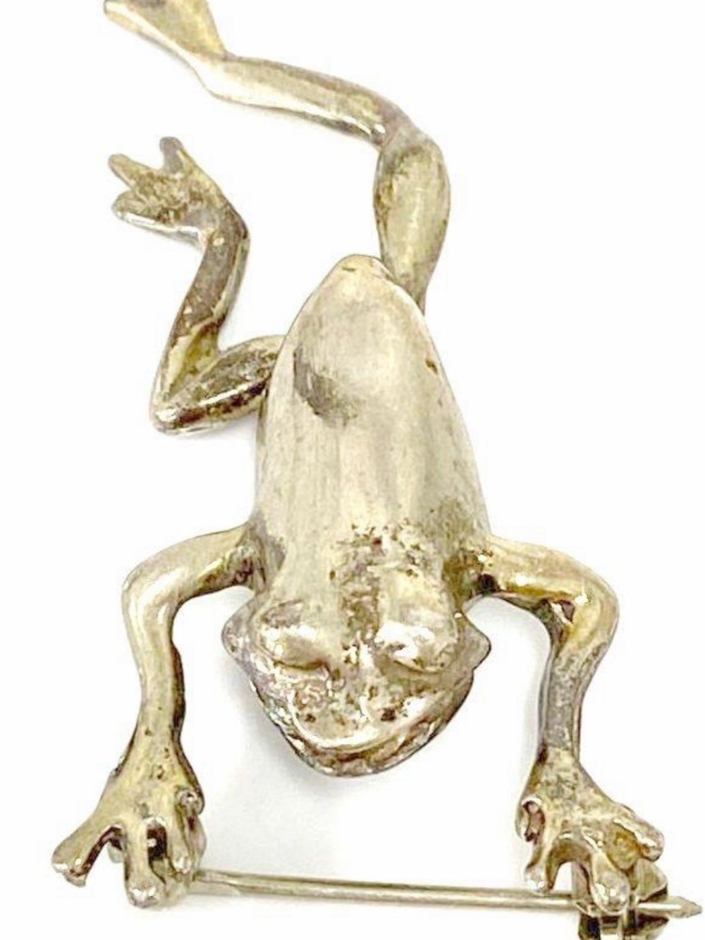 * Vintage Taxco Sterling Silver Figural Hinged Frog Brooch *